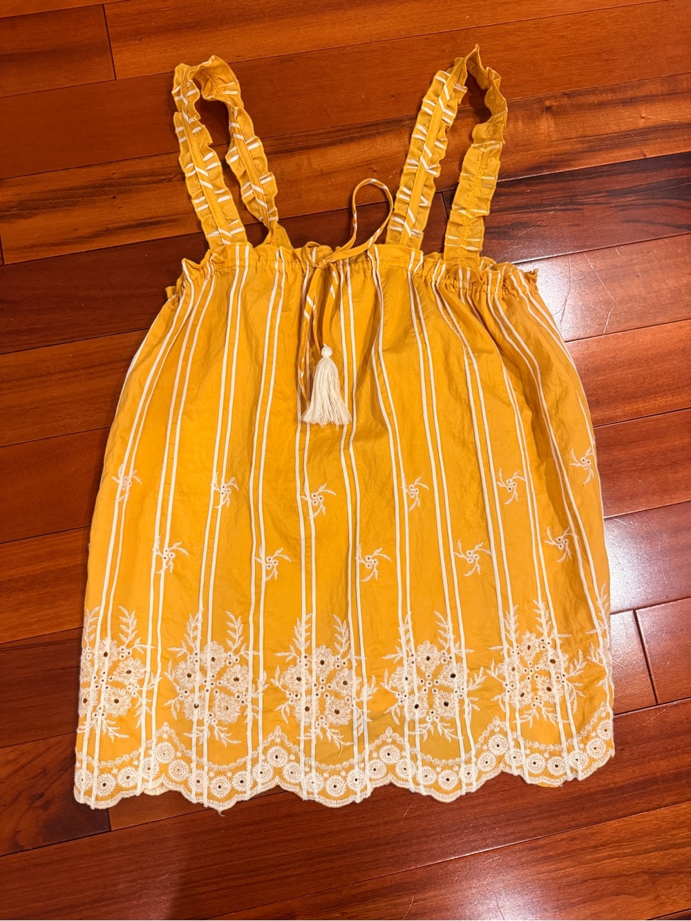 THML Golden Yellow Embroidered Top with Tassel Detail
